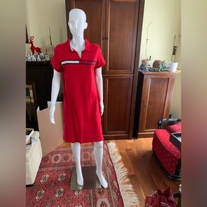Tommy Hilfiger red cotton T-shirt dress at knee logo color blocks over chest